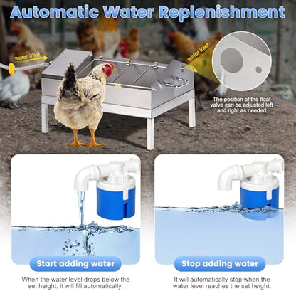 3 in 1 Automatic Chicken Waterer and Feeder Set with Float Valve | Stainless Steel Chicken Water Feeder, Poultry Waterer Dispenser Drinker Watering System for Outdoor Coop Duck Turkey Quail