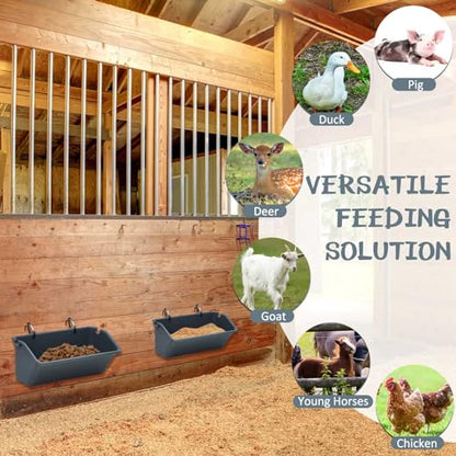 Wenqik 10 Pack Chicken Feeder Waterer Hanging Goat Feeders, 5 Quart Fence Mount Poultry Feed Troughs with Metal Clips and Screws, Livestock Feed Buckets for Sheep Duck Coop, Farm, Geese (Dark Gray) - color: Dark Gray