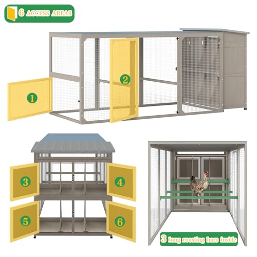 Large Chicken Coop with Run, Chicken Run with Waterproof Cover, Large Poultry Cage for Yard Farm Backyard Hen House, Duck Coop and Rabbit Run with Nesting Boxes, for 4-6 Chickens - size: 92.5"L x 37.4"W x 41.3"H