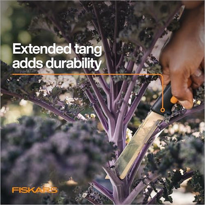 Fiskars Harvesting Knife for Produce, 6" Blade, Serrated Edge Hand Tool Perfect for Vegetables, Extended Tang Design, Garden Harvesting & Food Prep Knife, Sheath Included, Gardening Gifts for Women - style: Harvesting Knife
