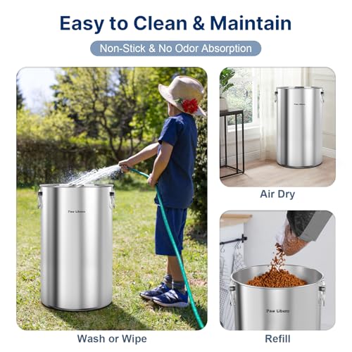 Paw Libero 35 Lbs Stainless Steel Dog Food Storage Container with Airtight Wooden Lid & Ceramic Bone Handle, Large Metal Dog Food Bin, Pet Treat Jars for Dogs & Cats, Keep Fresh, Easy to Clean - size: 35 lbs - 1pk