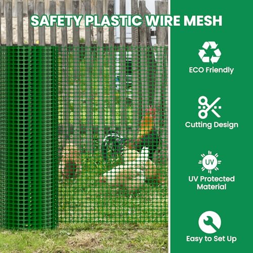 SUNYRISY Plastic Garden Mesh Fence Roll with Metal Stakes, Temporary Fencing Outdoor Dog Fence, 40in x 82ft Chicken Fencing Netting Animal Barrier for Backyard Poultry Pet, Green Grid - color: Green Grid