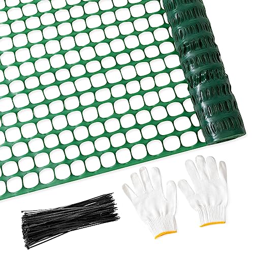 PotatoLife Plastic Mesh Fence Safety Fence, 4'x100' Roll with 100 Zip Ties, Resuable Temporary Netting for Garden Fencing, Construction, Snow Fencing, Animal Barrier, Poultry, Deer, Patio, Green - color: Green, size: 8.73 lb/roll