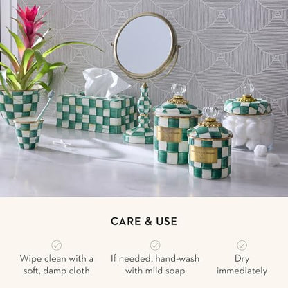 MACKENZIE-CHILDS Enamel Canister, Versatile Kitchen Storage Container for Flour and Sugar, Demi, 24-Ounce Capacity, Green-and-White Emerald Check - color: Emerald Check