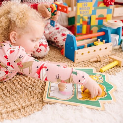 Melissa & Doug Jungle Friends Safari Animals Jumbo Knob Puzzle, Wooden Peg Puzzle for Toddlers, Educational Toy for Shape Recognition and Fine Motor Skills, Ages 1+ - style: Safari Animals