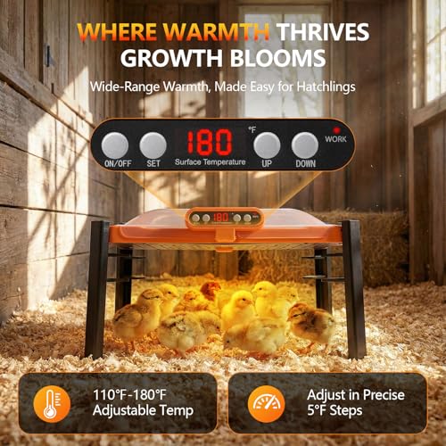Smart Brooder Heat Plate with Temperature Display, 2-in-1 Chicken Coop Heater & Chick Brooder, 11 x 15 Chick Heat Plate for 20 Chicks, Memory Function and Overheat Protection for Safety