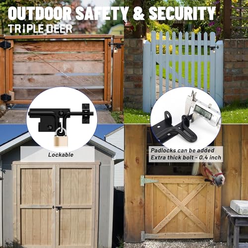 TRIPLE DEER Heavy Duty Sliding Bolt Gate Latch with Padlock Hole & Carriage Bolt, Slide Bolt Hardware for Wooden Fence/Yard Fence/Shed Door/Barn Door, Black, 1 Pack