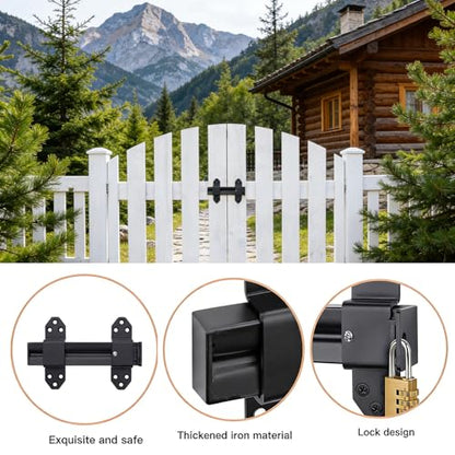 Heavy Duty Slide Bolt Gate Latch,Gate Latch Lock with Padlock Hole,Gate Latch for Wooden Fences, Barn Doors, Sliding & Swing Gates, Outdoor Sheds & Courtyards, Matte Black(2Pack) - color: Black (2Pack)