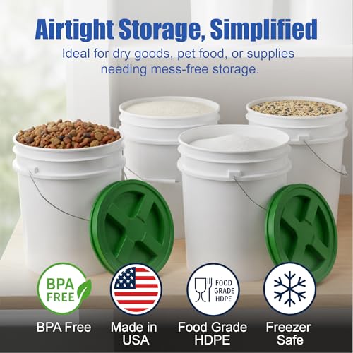 ePackageSupply 5 Gallon Bucket - Food Grade Bucket with Airtight Gamma Seal Screw-On Lid, BPA-Free, Heavy-Duty 90 Mil HDPE Plastic, Bulk Storage, Durable Container, Made in USA, White/Green, 3 Packs - color: White/Green, size: 3 Packs