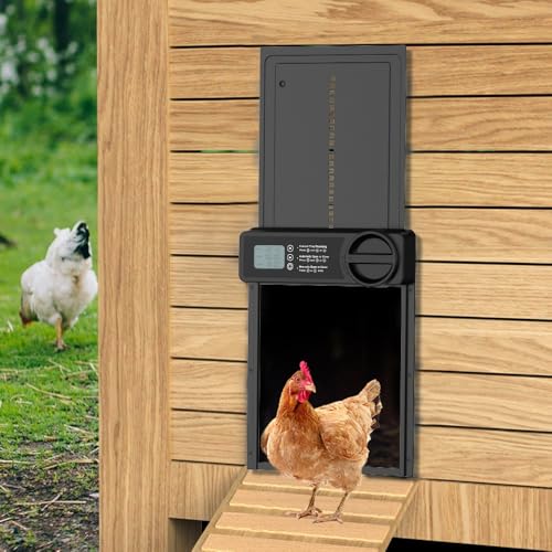 Solar Powered Chicken Coop Door, Intelligent Timed Automatic Anti-Pinch Chicken Cage Door, Light Sensor and Remote Control, Weatherproof Poultry Door