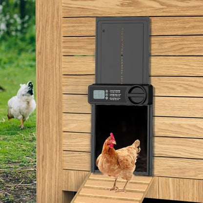 Solar Powered Chicken Coop Door, Intelligent Timed Automatic Anti-Pinch Chicken Cage Door, Light Sensor and Remote Control, Weatherproof Poultry Door