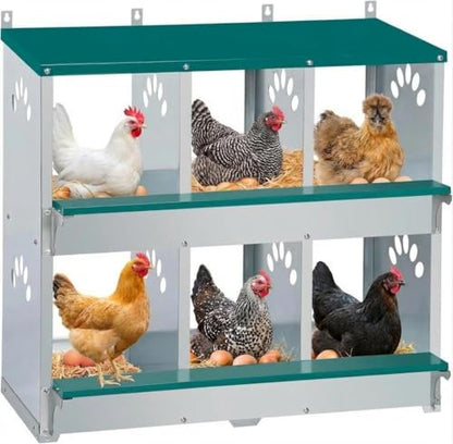 Rustproof Galvanized Steel Build - Chicken Nesting Box for Small Animals - 6 Compartments, Large Vented Holes, Easy Clean, Secure Egg Collection, Wall-Mounted - Green, 6 Compartments ZW - color: Green | 6 Compartments+legs