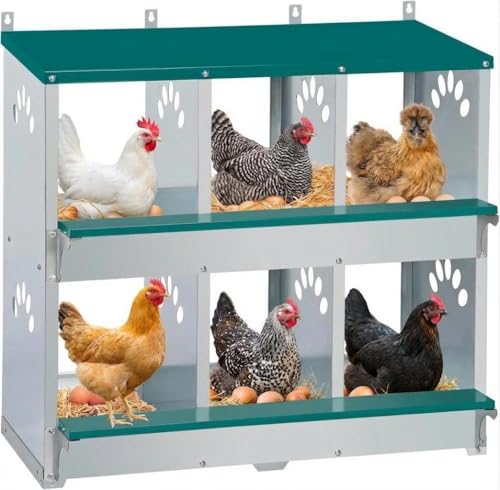 Rustproof Galvanized Steel Build - Chicken Nesting Box for Small Animals - 6 Compartments, Large Vented Holes, Easy Clean, Secure Egg Collection, Wall-Mounted - Green, 6 Compartments ZW - color: Green | 6 Compartments+legs