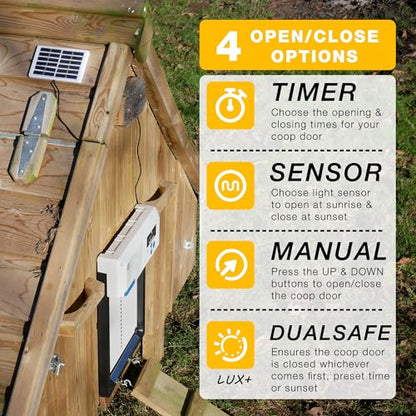 Automatic Chicken Coop Door Opener, ChickenGuard One in All 4 Colours, Timer/Light Sensing, Winter Mode, Auto-Stop & Predator Proof, 3 Power Options, Solar, Battery or Electric (Gray + Solar Kit) - color: Solar Gray