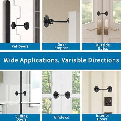 2 Pack Barn Door Latch Lock 6" Black Hook and Eye Latch with Screws, Rust-Resistant Metal Gate Latch for Window, Cabin Hooks, Sliding Door, Bathroom, Bedroom - size: 6 Inch