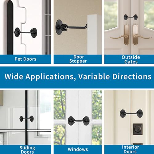 2 Pack Barn Door Latch Lock 4" Black Hook and Eye Latch with Screws, Rust-Resistant Metal Gate Latch for Window, Cabin Hooks, Sliding Door, Bathroom, Bedroom - size: 4 Inch