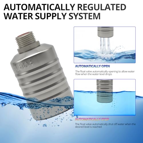 HXH 1 Pack NPT 304 Stainless Steel 1/2" to 3/4'' Water Float Valve Kit | Auto Shut off Water Level Control Float Valve, Fully Automatic water shut off valve for Pool, Livestock Troughs.