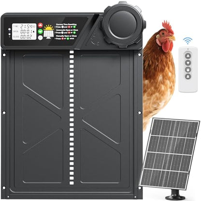 Large Size Automatic Chicken Coop Door Solar Powered, Auto Chicken Door Opener with Timer Modes for Safe and Convenient Chicken Keeping with Intelligent Obstacle Sensors, Remote Control