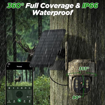 VOOPEAK Trail Camera, 4G LTE Cellular Game Cameras with 360° Live Streaming, 2.5K Wildlife Hunting Camera Solar Powered, Security Camera Built-in SIM Card, Night Vision, Motion Activated, Waterproof