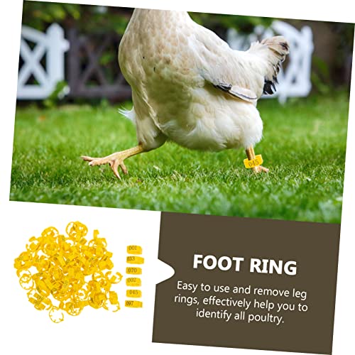 Kisangel 100pcs Adjustable Chicken Leg Bands Numbered Poultry Identification Rings for Easy Chick and Bird Identification Lightweight and Safe Material for Pigeons and Poultry Use - color: Yellow