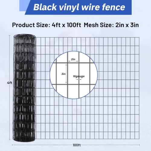 Welded Wire Mesh 48in x100ft 16 Gauge PVC Coated Garden Metal Mesh | Perfect for gardens, raised beds, chicken coops, rabbit enclosures and outdoor DIY projects with durable welded metal mesh. - size: 2×3in 48''×100'