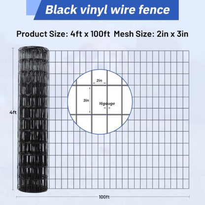 Welded Wire Mesh 48in x100ft 16 Gauge PVC Coated Garden Metal Mesh | Perfect for gardens, raised beds, chicken coops, rabbit enclosures and outdoor DIY projects with durable welded metal mesh. - size: 2×3in 48''×100'