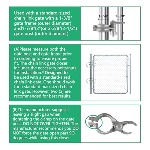 1-7/8”x1-3/8“ Durable Chain Link Spring Loaded Gate Closer. Fence Lock gate Closer Outdoor (1-7/8”x1-3/8“) - Please Carefully Review The Installation. - size: 1-7/8”x1-3/8“