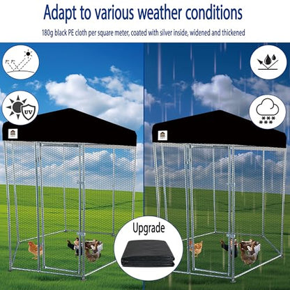 Hexagonal Metal Chicken coop with Cover for Yard, 6x6x7.5ft Large Chicken Run for 4-6 Chickens, Walk-in and Weatherproof Design Duck Pen, Thickened Black UV Protection Cover - size: 71.0"L x 90.0"W x 71.0"H