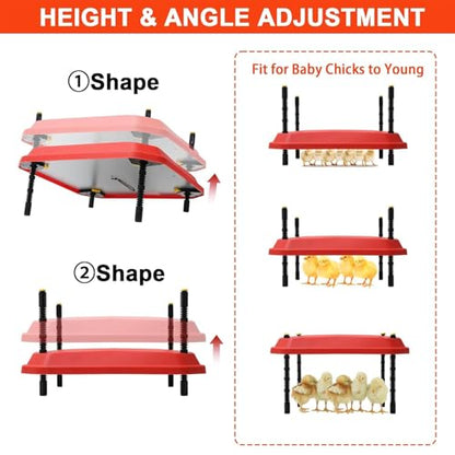 Poultry Heat Lamp for Chicken Coop, 16'' Brooder Plate with Adjustable Height, Safety Indicator, Ideal for Heating 30-40 Chicks in Coop and Brooding Environment