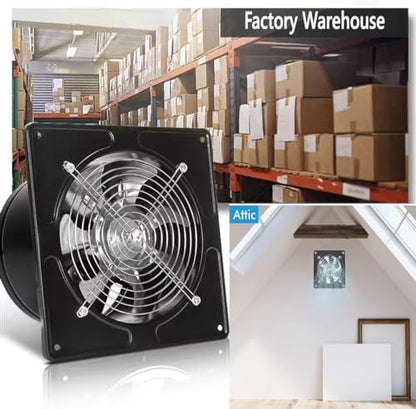 8 Inch Exhaust Fan Metal Ventilation Fan With Switch Window And Wall Mounted Extractor Warehouse Fan With Check Valve For Kitchen, Attic, Garage(Black) - style: 8 inch with switch (Black)