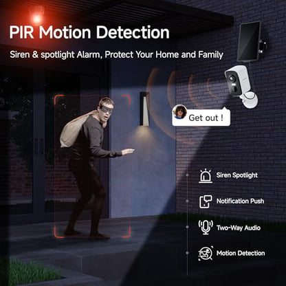 fanxiang 2K Wireless Security Camera Outdoor with Solar Panel & 64GB Card, Rechargeable Battery Camera Wireless WiFi, 300° Pan Rotating, PIR, Color Night Vision, AI Motion Detection, 2-Way Audio, IP65 - style: Solar Camera with Card