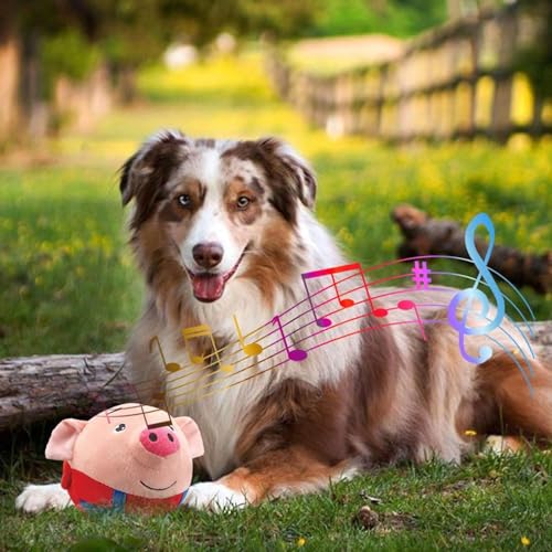 Active Moving Pet Plush Toy, Interactive Dog Toys Pet Bouncing Balls, USB Rechargeable Interactive Washable Cartoon Pig Plush Sound Electronic Dog Toy, Small Cute Squeaky Pig Dog Toy (Red) - color: Red