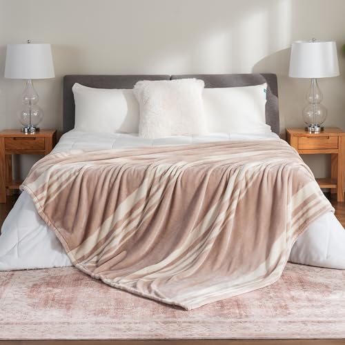 Berkshire Blanket-Classic Heavyweight Warm Soft Printed VelvetLoft® Plush Blanket, King Size Soft Fuzzy Blanket for Couch Sofa Bed, Stripe Cream, 90in x 108in - color: Stripe Cream, size: King/Cal King