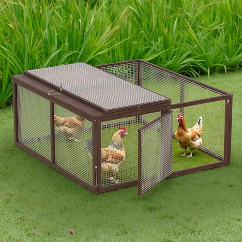 Portable Chicken Run Rabbit Hutch Folding Chicken Cage for Indoor/Outdoor,Top & Side Opening Doors Small Animal Pet Playpen No Assembly Required Poultry Pen 45"x 42"x 20" (Brown) - color: Brown