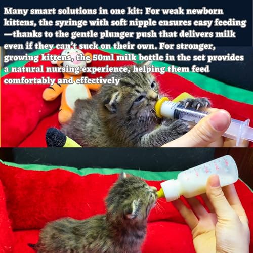 Newborn Pet Feeding Kit, 50ml Nursing Bottle & Syringe Set for Puppies, Kittens, Rabbits, Squirrels – BPA-Free Silicone Nipples, Measuring Cup & Cleaning Brush – Safe, Hygienic Milk Feeder