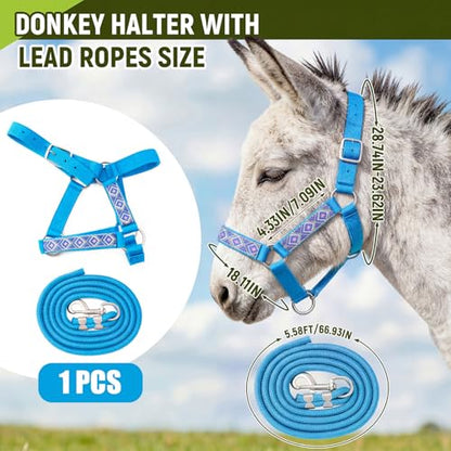 1 Set Miniature Donkey Halter with Lead Ropes, Cute and Stylish Adjustable Nylon Head Collar Set for Miniature Donkeys (Lake Blue) - color: Lake Blue