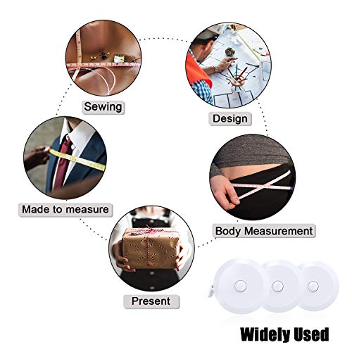 DiCUNO 60-Inch 1.5 Meter Soft and Retractable Tape, Body Tailor Sewing Craft Cloth Dieting Measuring Tape, White, 3 Pack - color: White*3pcs