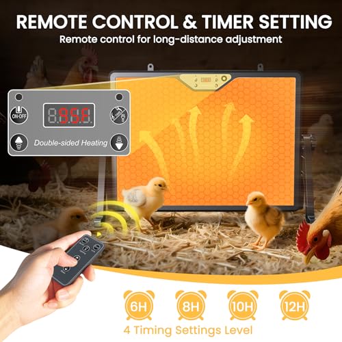 Chicken Coop Heater Brooder Plate, 180W Dual-Heating Chicken Heater Built-in Thermostat | Cycle Mode | Light, Remote Control Chick Heater for Coop, Adjustable Chicken Warmer for Poultry, UL-Compliant - color: Black