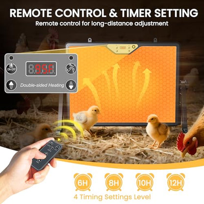 Chicken Coop Heater Brooder Plate, 180W Dual-Heating Chicken Heater Built-in Thermostat | Cycle Mode | Light, Remote Control Chick Heater for Coop, Adjustable Chicken Warmer for Poultry, UL-Compliant - color: Black