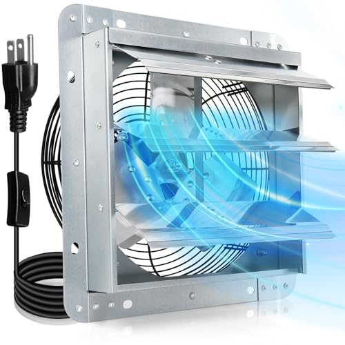 Hiorucet Upgraded 10 Inch Shutter Exhaust Fan for Garage, Greenhouse, Shop, Attics, Chicken Coop, Shed, Basement, 844CFM 1606RPM Low Noise Wall Mounted Louvered Exhaust Fan with 1.8 Meters Power Cord. - color: With 1.8M Power Cord, size: 10'' Exhaust Fan