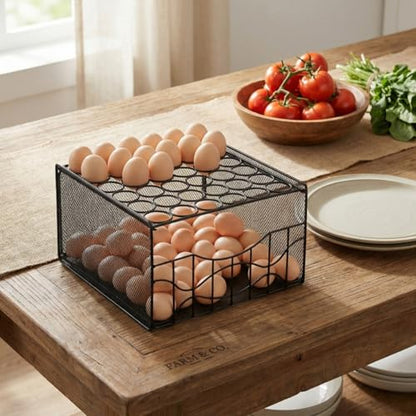 WRINGKIT Egg Basket for Gathering, 2 Tier Large Fresh Egg Collecting Holder with Slide Tray, Holds 36 + 100 Eggs, Metal Wire Farm Eggs Storage Rack for Countertop, Chicken Duck Easter EGG, Fruit