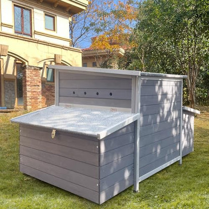 Chicken Coop, 58" Wooden Chicken Coop with 2 Sides Large Nesting Boxes for 4-6 Chickens, Poultry Hutch Rabbit Cage with No-Slip Ramp & Pull-Out Tray for Outdoor Farm Yard (Dark Grey) - color: Dark Grey