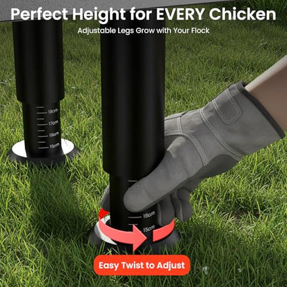 BIKIAJIYA Automatic Chicken Feeder, 55LB Large Capacity, Viewing Window Anti-Waste Rust-Proof Alloy Steel, 6 Feeding Ports, Waterproof & Rodent Proof, Adjustable Legs & Locking Lid for Chickens, Ducks