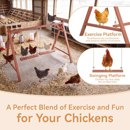 PETSFIT Wooden Solid Chicken Perch & Roosting Bars with 2 Swings, 50"x30"x34" Coop Toy for 6–8 Hens, Multi-Level Stand Encourages Exercise & Natural Behavior, Easy to Assemble & Clean,Outdoor Use - size: 50"L x 30"W x 34"H