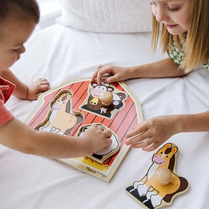 Melissa & Doug Barnyard Animals Jumbo Knob Puzzle, Wooden Peg Puzzle for Toddlers, Educational Toy for Shape Recognition and Fine Motor Skills, Ages 1+ - style: Barnyard Animals