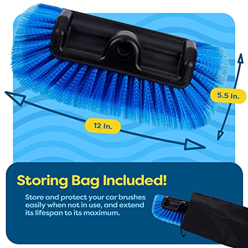 SCRUBIT 12" Car Wash Brush with Soft Bristles for Car Truck Boat Deck & House Cleaning, Exterior Washing Brush Connects with Pole & Hose, Storage Bag Included (Blue) - color: Blue