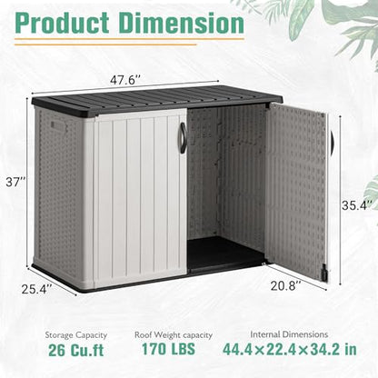 Greesum Outdoor Horizontal Storage Sheds 26 Cu.ft Resin Large Storaged Box Weather Resistance, Without Shelf, Easy to Assemble, Prefect for Garden, Patios, Backyards, White