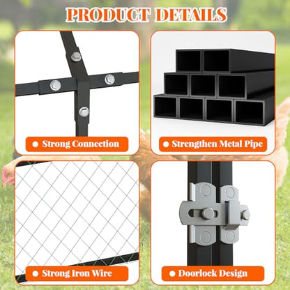 Small Metal Chicken Coop, Chicken Runs for Yard with Waterproof and Anti-Uv Cover, Portable Chicken Coop with 2 Door for Outdoor Chicken Rabbit Duck, Black, 120"×40"×40"