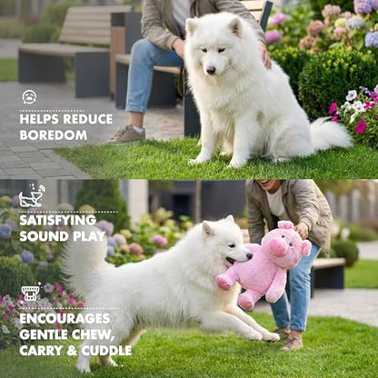 Petlou Plush Toys with Durable Squeaker and Crinkle Paper Dog Chew Toy in Colossal Size and Multi-Color (Pink Cute, 15 Inch Cut Pig)