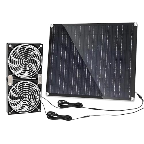 Chicken Coop Fan Solar Powered,25w Solar Panel Powered With Dual Ip67 Waterproof Fans For Green House，Shed,Dog House,2 Way Air-Flow Intake Or Exhaust Chicken Coop Fan Solar - size: 25W Solar Powered Fan Kit